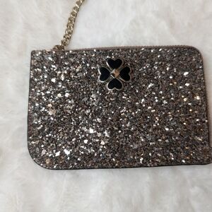 Kate Spade Glitter Card Holder Coin Purse Keychain Silver Black